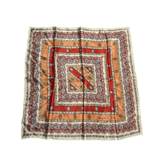 Oscar De La Renta Scarf Women Red Geometric Square Scarf Neck Breathable Beauty - Picture 1 of 4